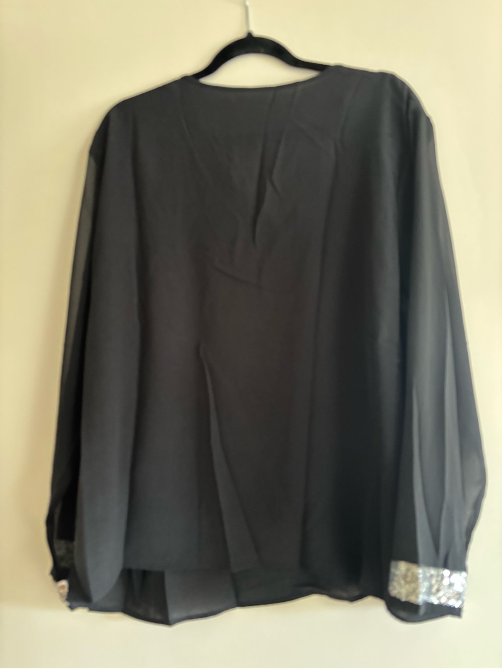 Shein Curve Black V-Neck Sequin Trim Blouse - Women Tops - Picture 2 of 2